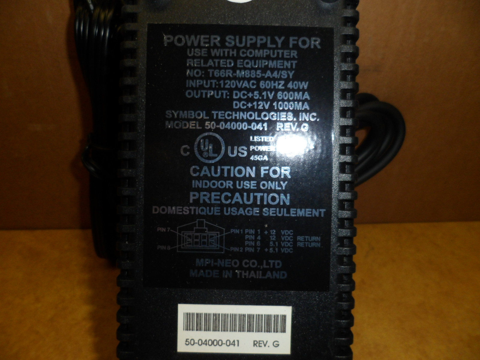 SYMBOL 50-04000-041 POWER SUPPLY INPUT 105-128VAC. OUTPUT 12/5.1VDC NIB NOS