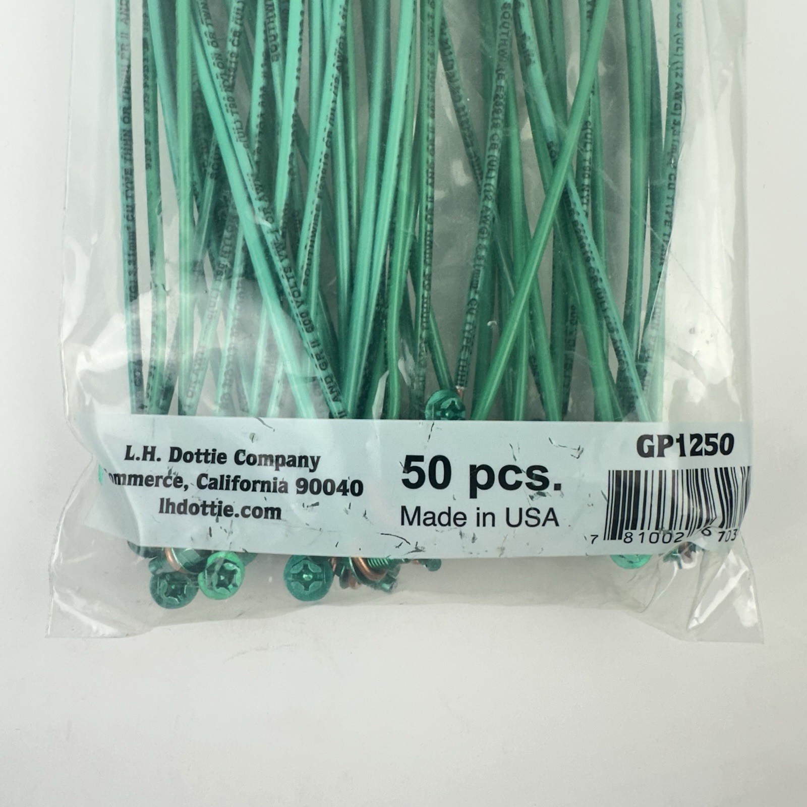 (QTY 50) GP1250 L.H. Dottie 12-1/2” Solid 12AWG Ground Pigtail w/ Hex Head