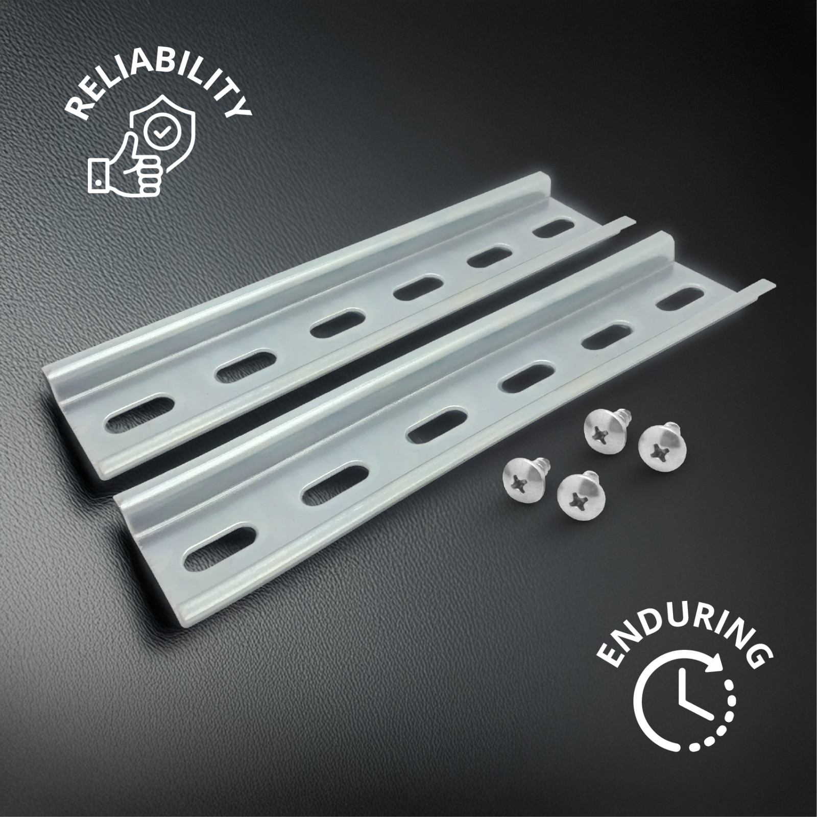 Slotted Steel Zinc Plated DIN Rail, 35mm x 6″, Silver – 2 Units + 4 #10 SS Screw