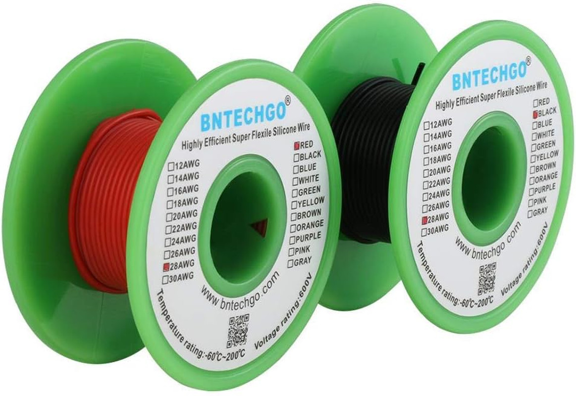 28 Gauge Silicone Wire Spool red 50ft and Black 50ft Flexible 28 AWG Stranded Ti