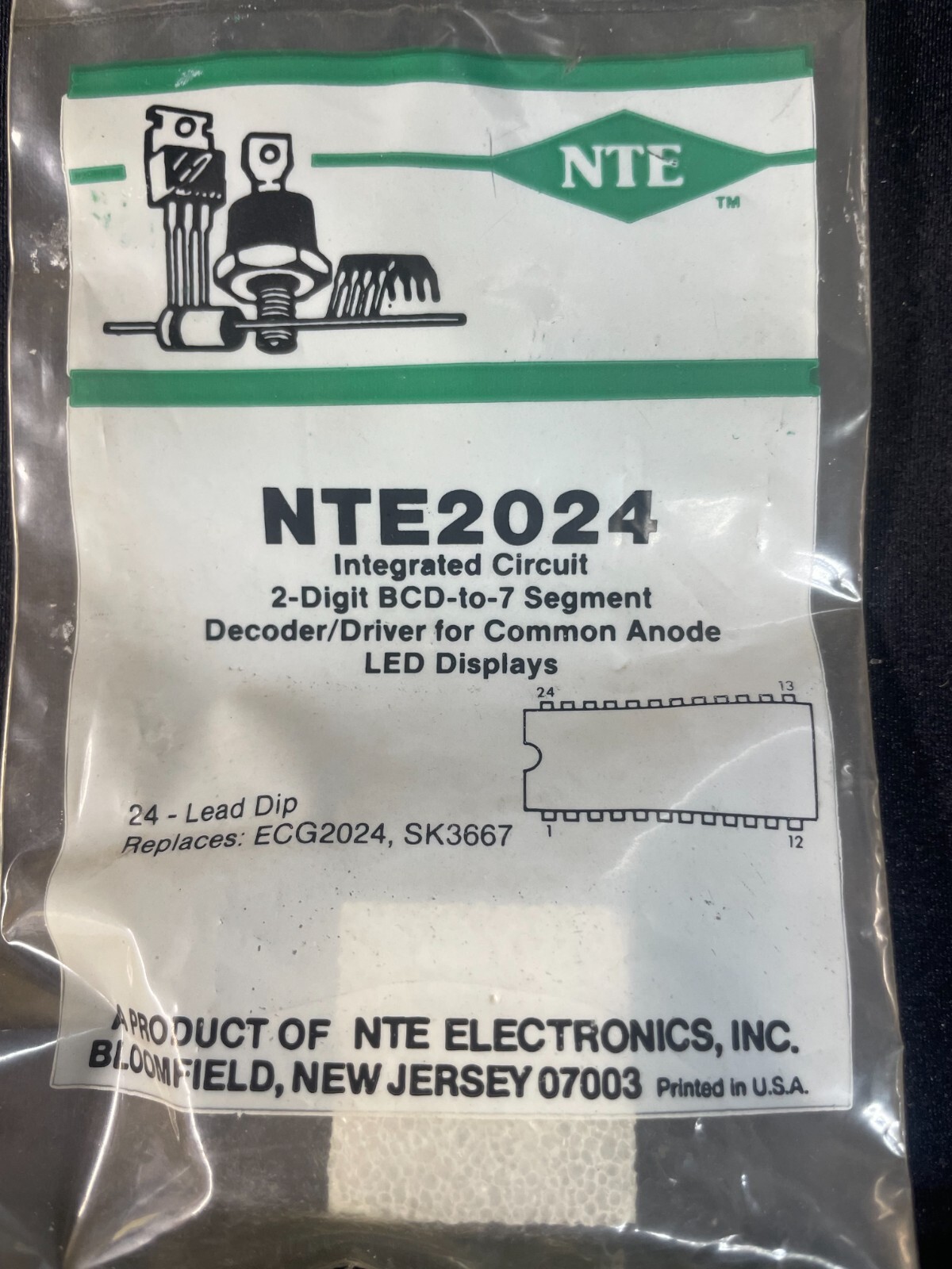 NTE Electronics NTE2024 INTEGRATED CIRCUIT 2-DIGIT BCD TO 7-SEGMENT DECODER