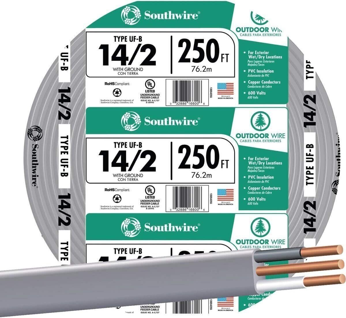 SOUTHWIRE COMPANY LL 13054255 14-2 Underground Feeder Cable, 250′