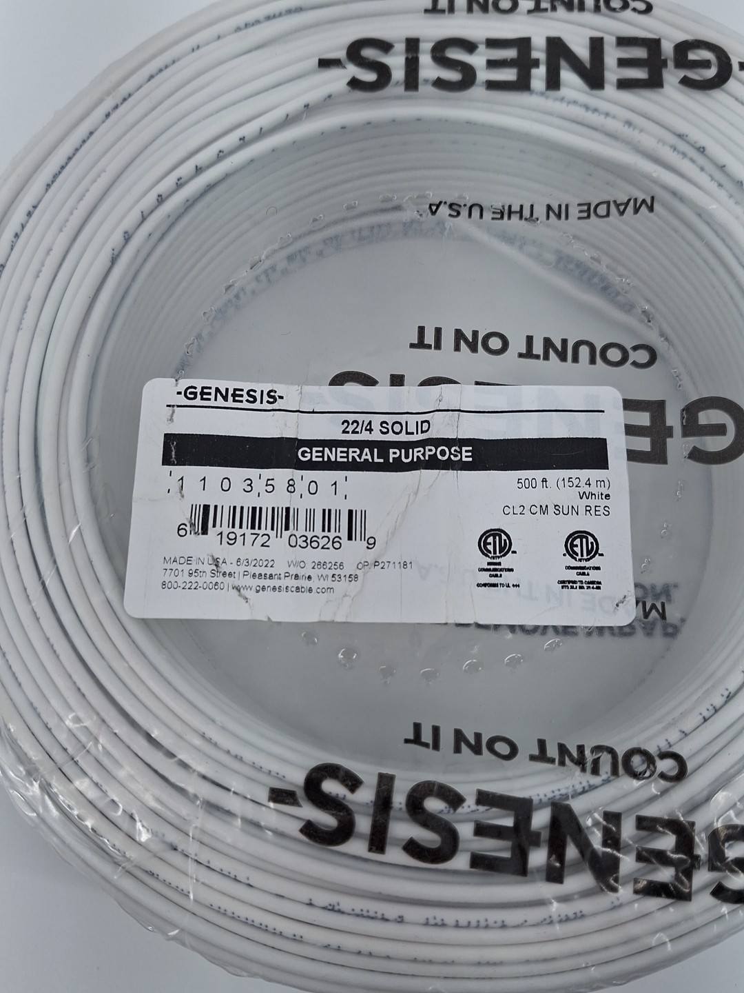 General Purpose 22/4 Solid Genesis White Cable 11035801 Copper Wire