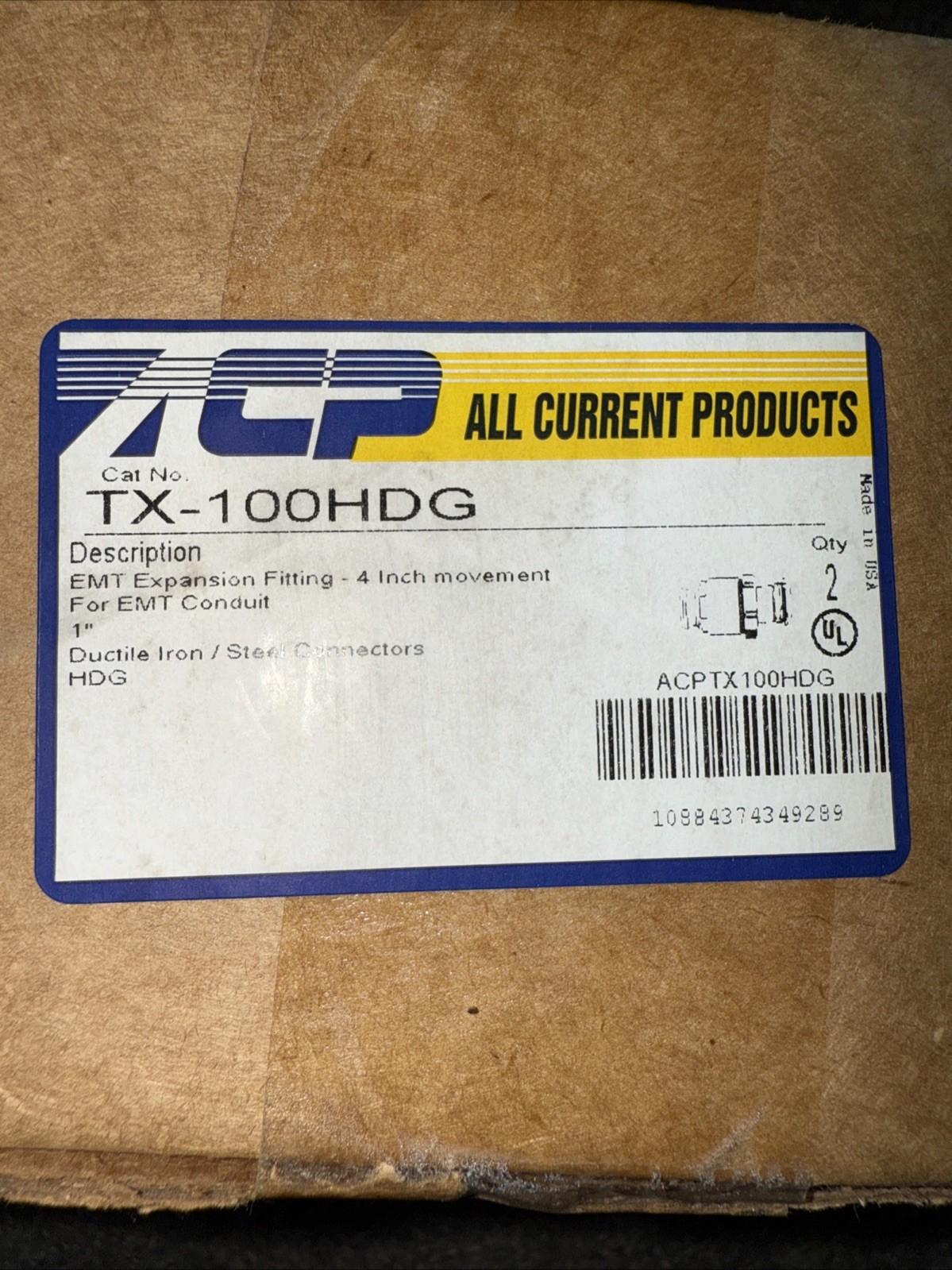 (Two) ACP TX100 1″, 4″ Movement, Iron, EMT Conduit Expansion Fitting, 1 pc