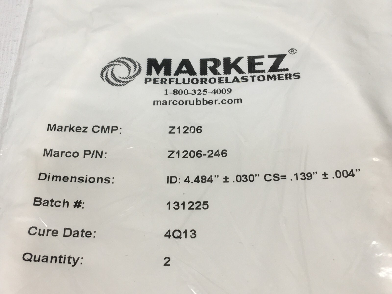 2 MARKEZ Z1206-246 O-RING 2-246 ID=4.484″ +/- .030″ CS=0.139″ +/- .004″, 128877