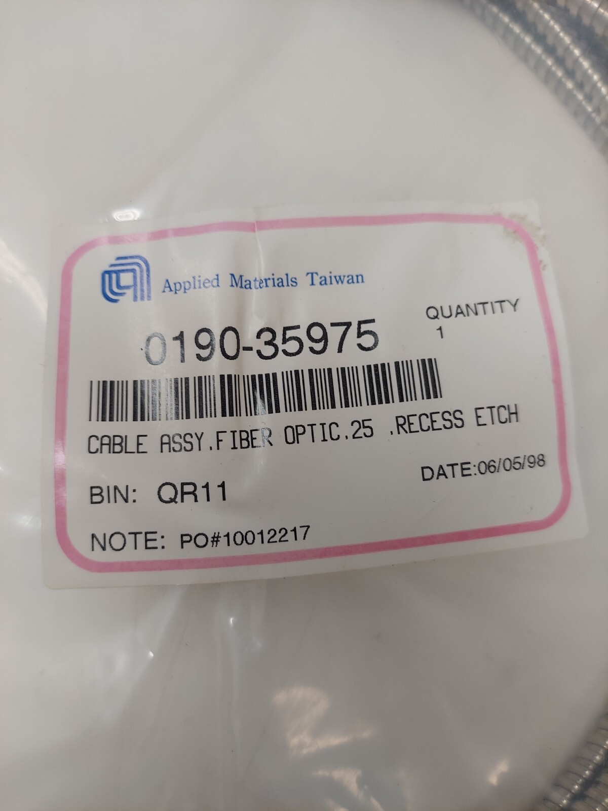 AMAT 0190-35975 Endpoint Fiber Light, Pipe, Cable, Etch, Chamber, NEW 4 AVAILABL