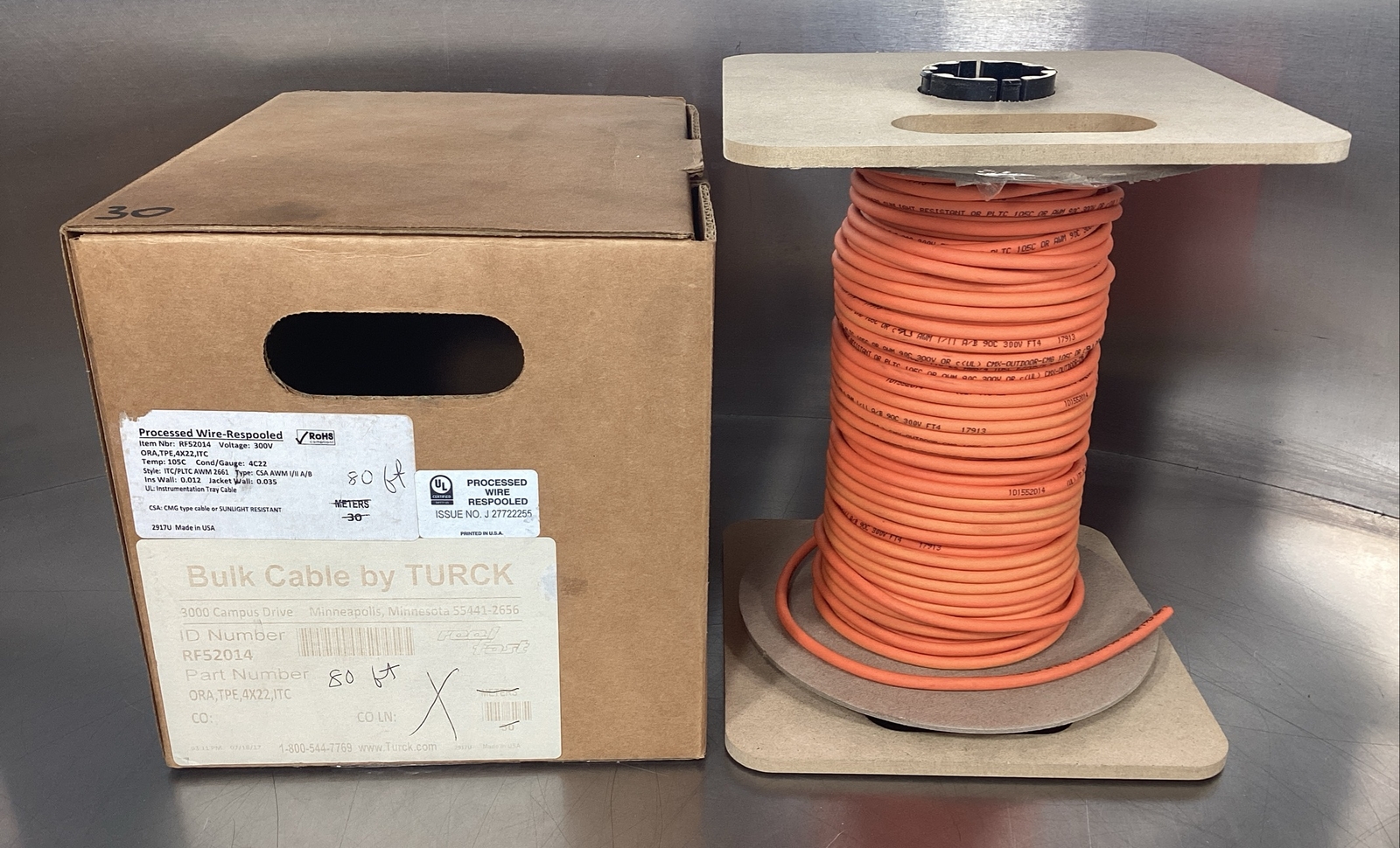 TURCK RF52014 TRAY CABLE ORA,TPE,4X22,ITC 80 Feet / 24 Met Sun Resist 5E-16