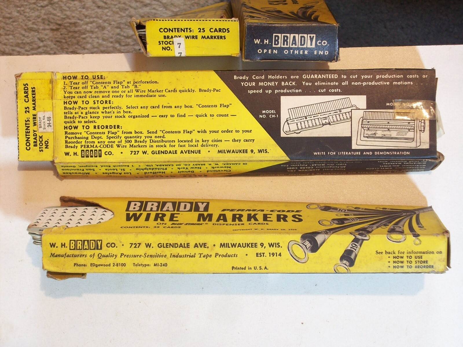 Electric BRADY WIRE MARKERS PERMA-CODE DISPENSER CARDS VINTAGE YELLOW BOX NOS