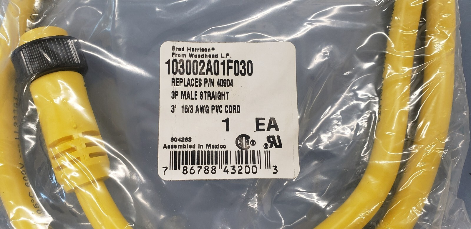 103000A01F030 Brad Connectivity / Molex 1300060529 Female 3′, 16/3 PVC SHIPS FRE