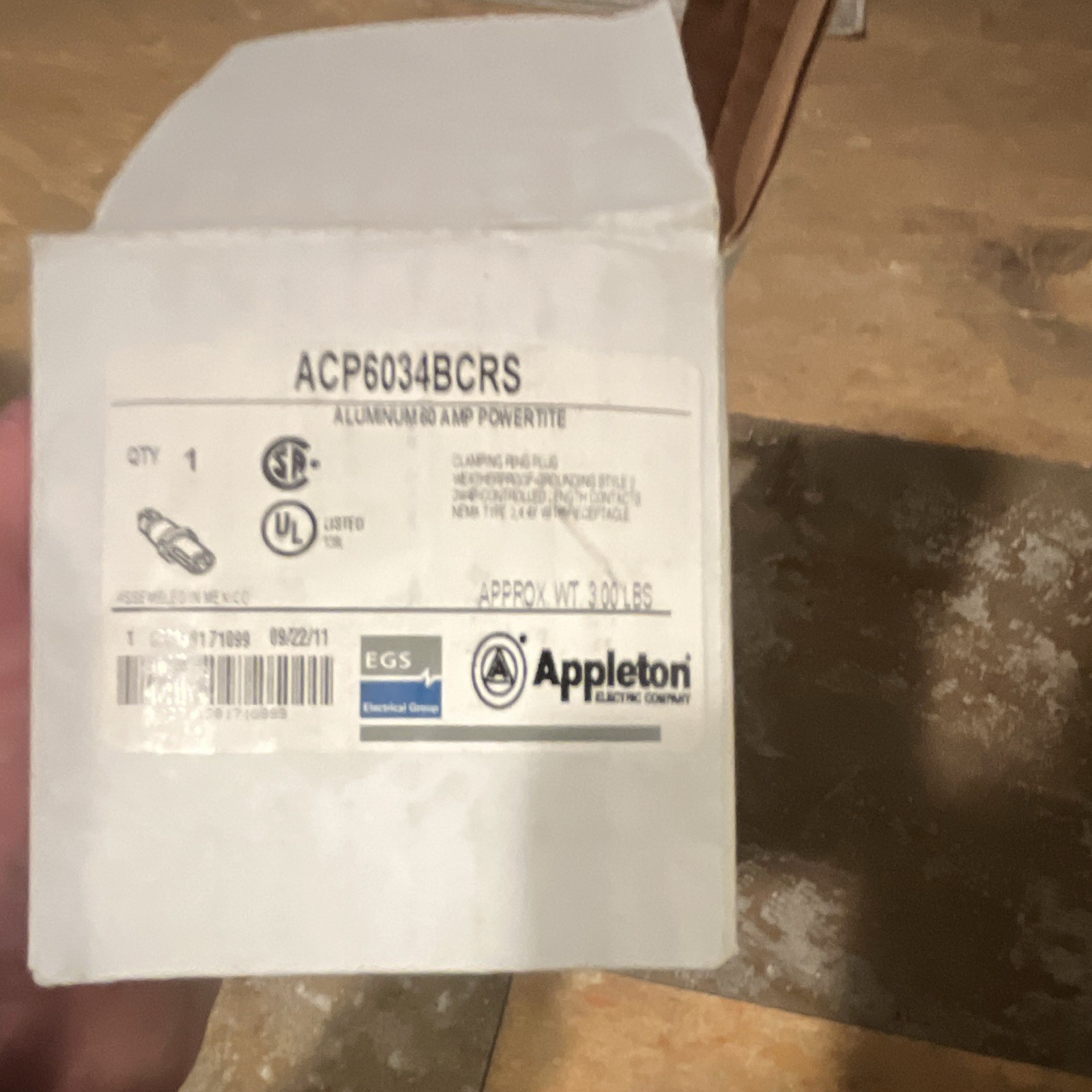 Appleton ACP6034BC 60A 600V Powertite Grounding Style 2 Clamping Ring Plug