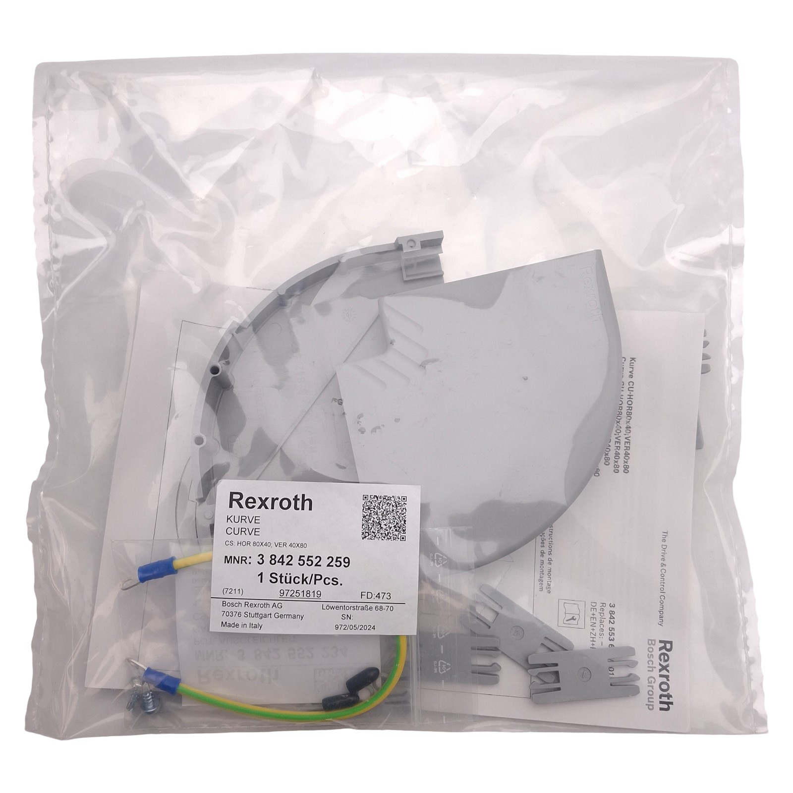 Rexroth 3842552259 Modular Cable Duct Curve, 90 Degree, HOR 80×40, VER 40×80