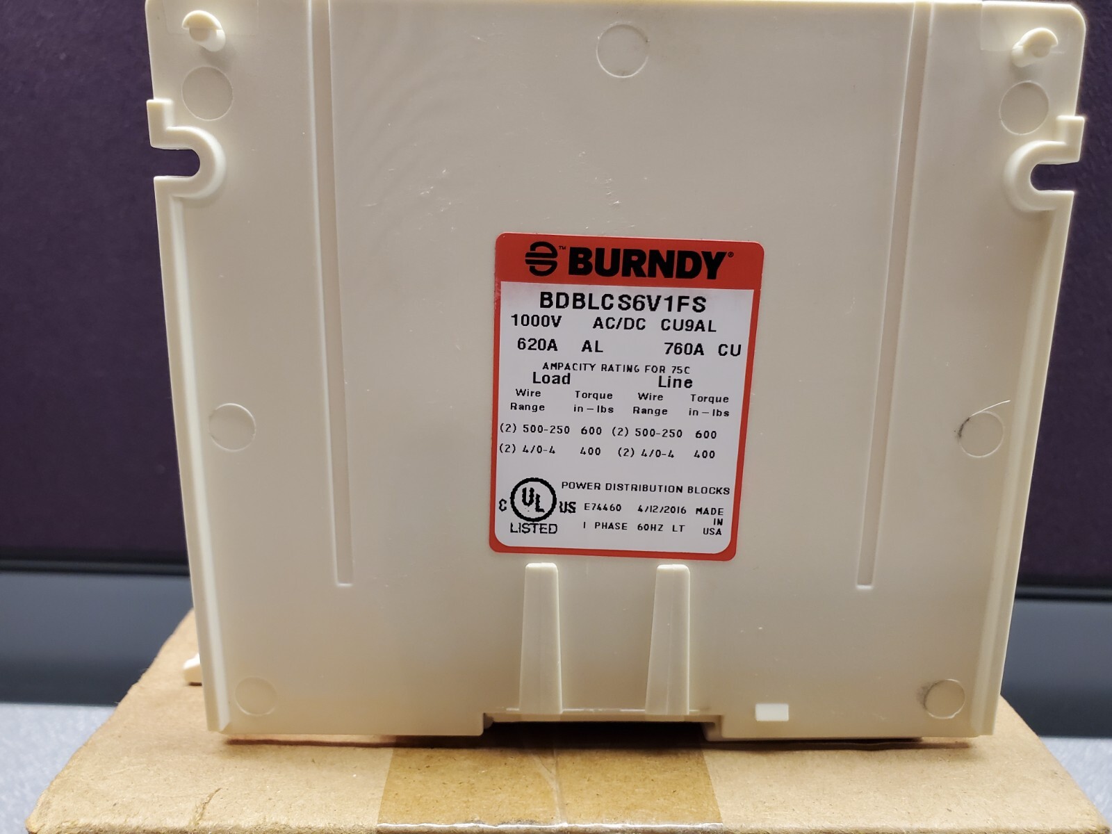 New Burndy VersiPole Power Distribution Terminal Block BDBLCS6V1FS
