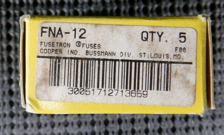 Cooper Bussmann FNA-12 Dual Element 12 Amp 125VAC Time Delay Fuse – Lot of 5