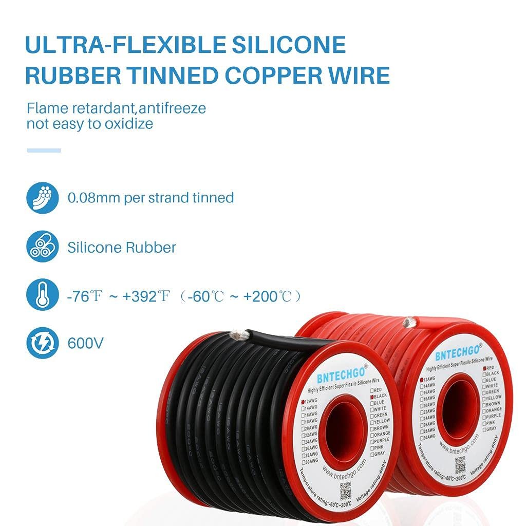 Bntechgo 12 Gauge Silicone Wire Spool Red And Black Each 25Ft Flexible