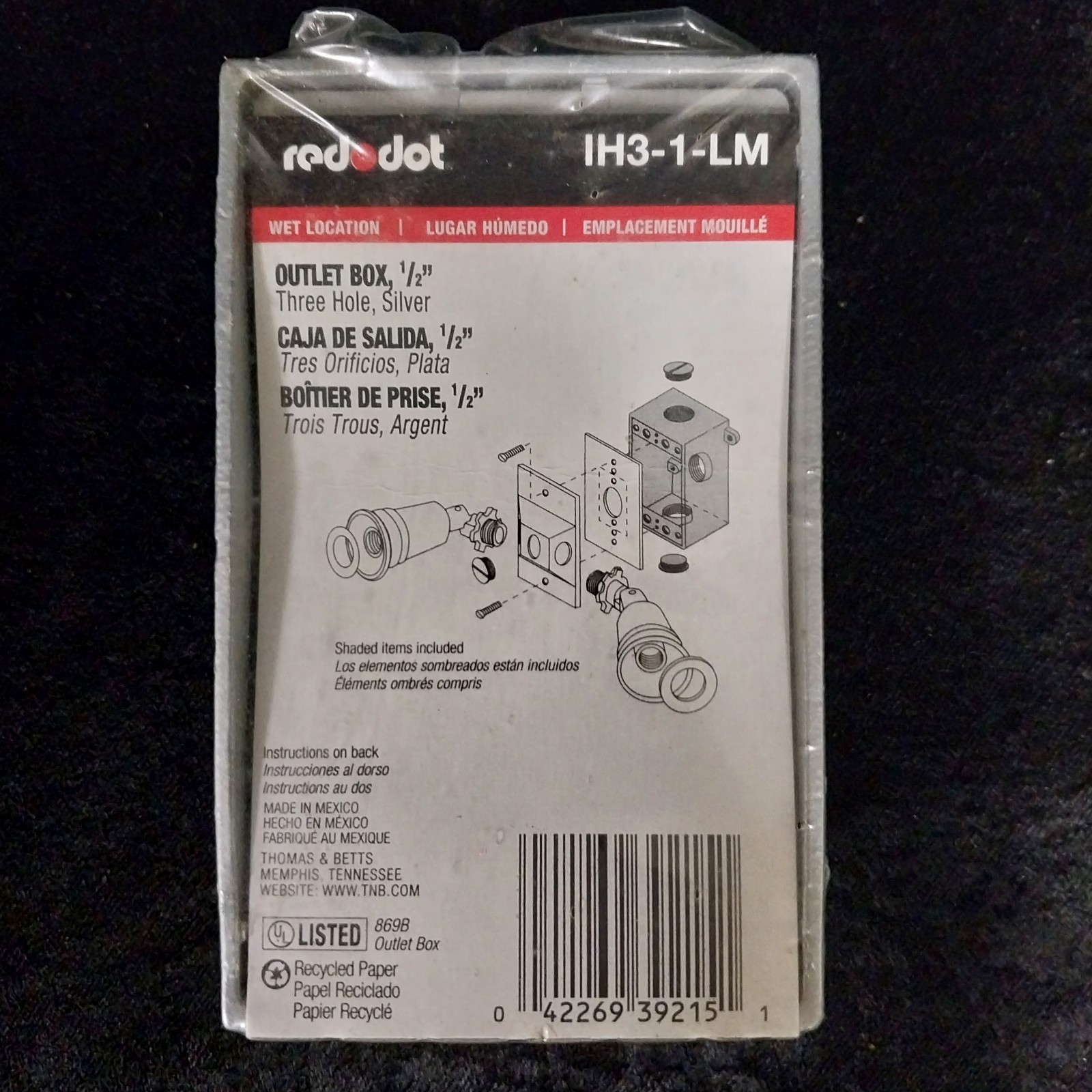RED DOT IH3-1-LM Outlet Box, 1/2″ Three Hole, Silver – NEW