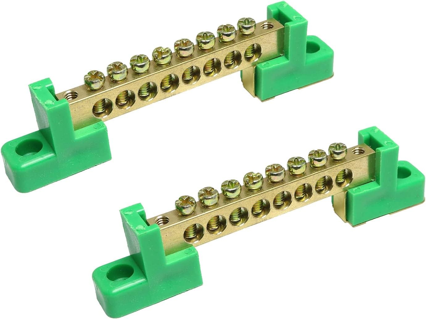 8 Position Brass Terminal Block Bus Bar, 2pcs Grounding Strip