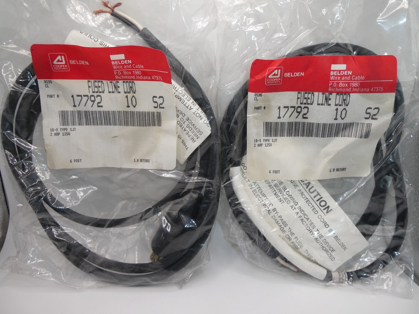 Belden Fused Line Cord 17792 18-3 SJT 2A 125V 6Ft 1.8M “Lot of 2”