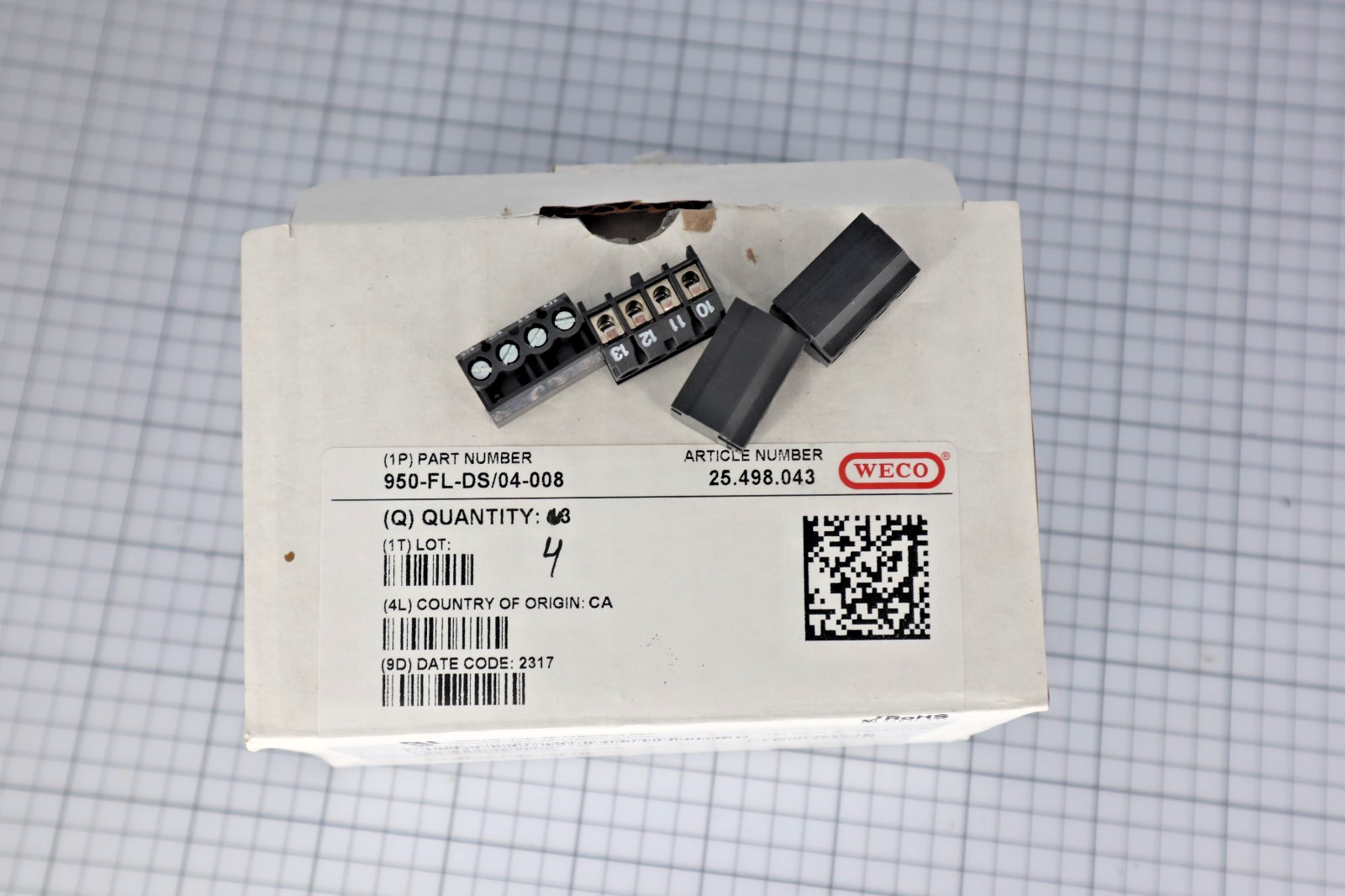 *Lot of 4* WECO 950-FL-DS/04-008 Terminal Block 4 Poles