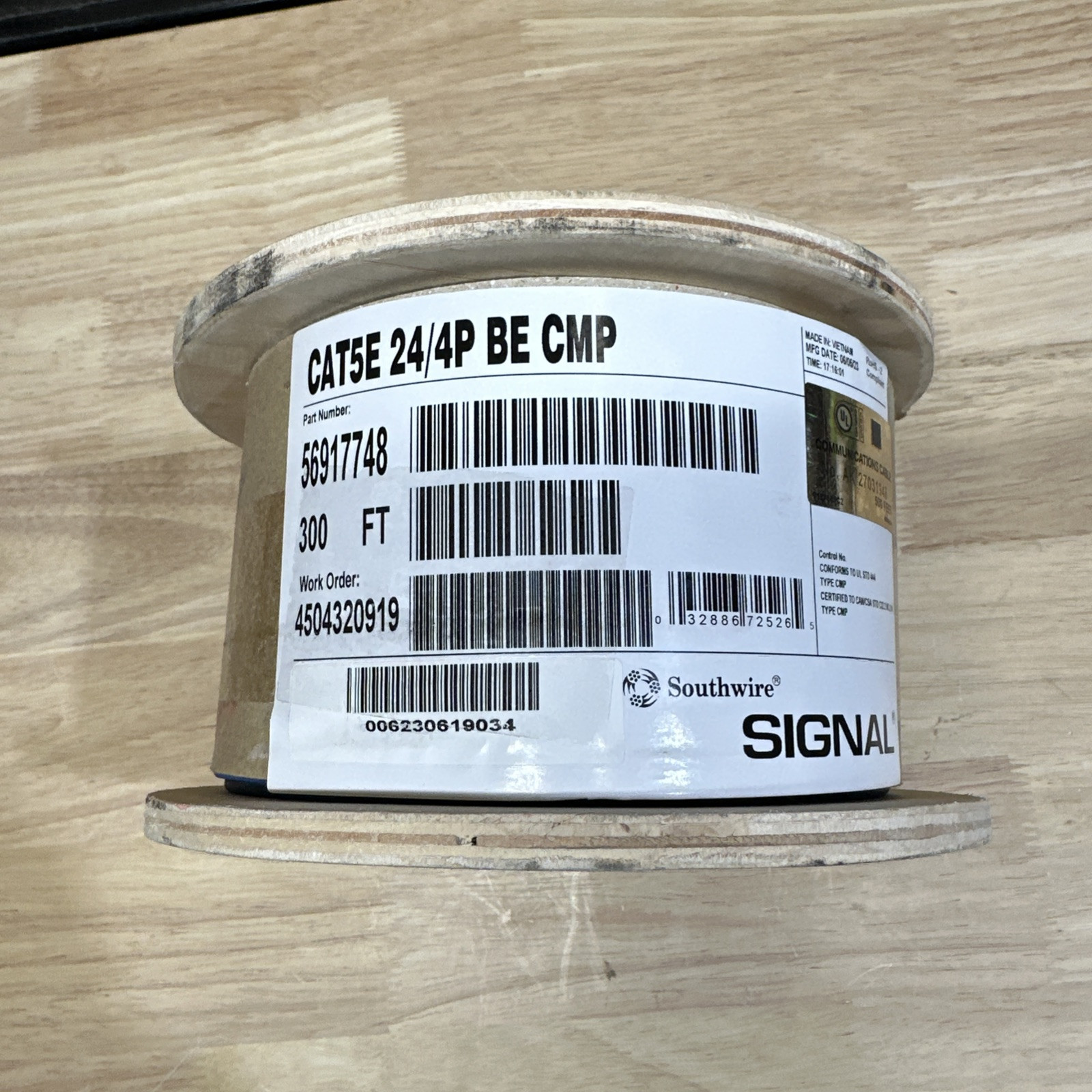 Southwire 300 ft. Blue 24/4 Solid CU CAT5e CMP (Plenum) Data Cable