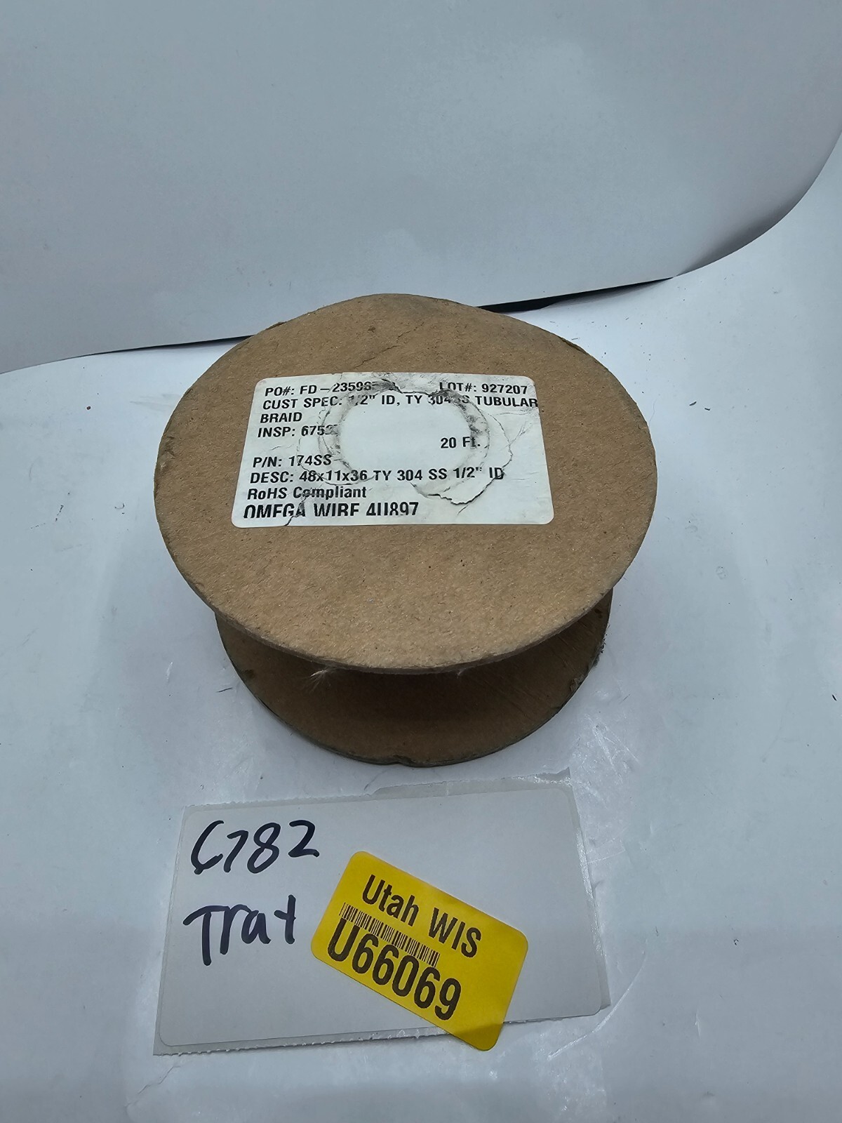 Omega Wire 4U897 Tubular Braid Roll 20 Ft, 48 x 11 X 36 304 SS 1/2″ ID