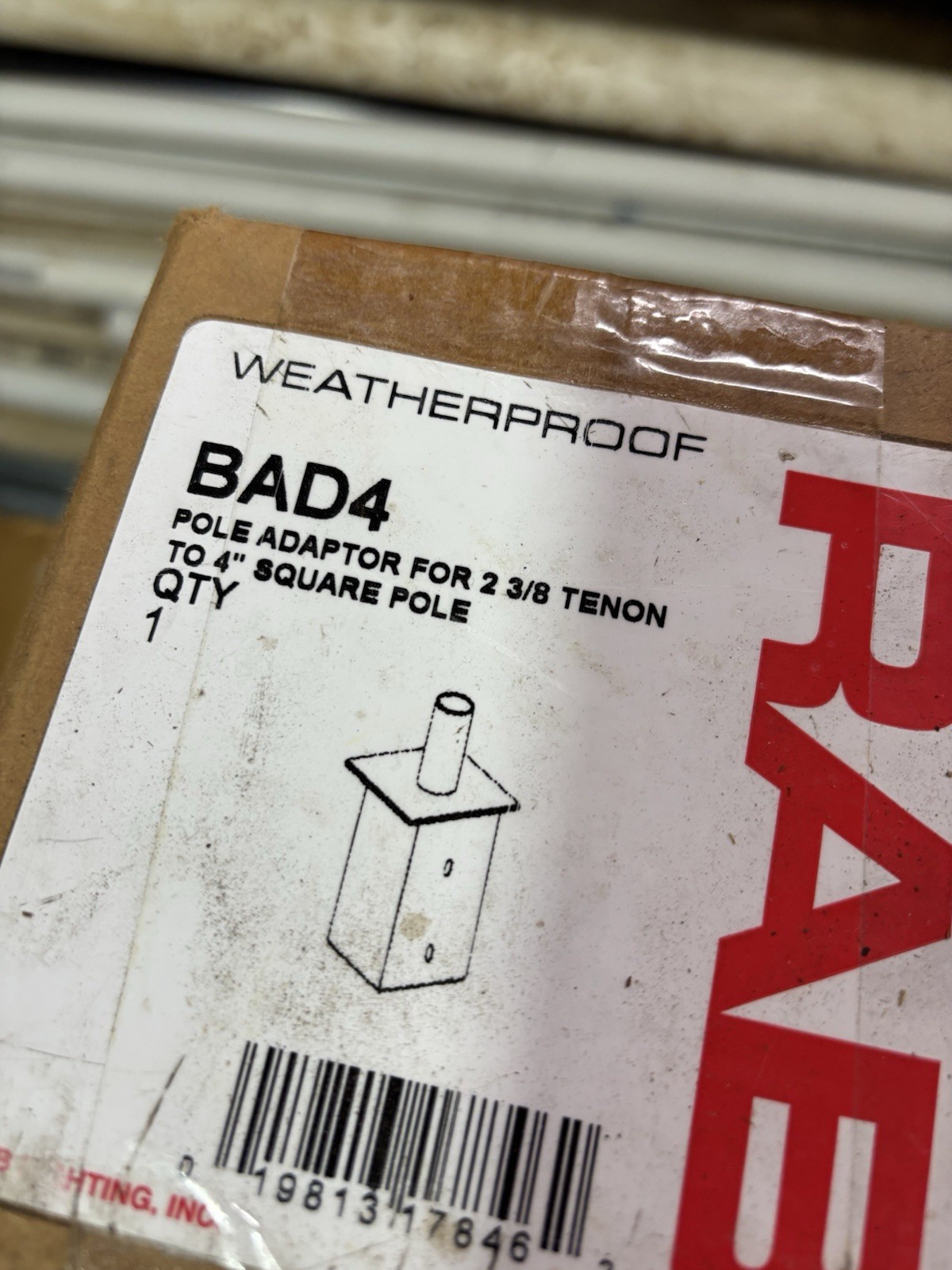 RAB BAD4 2-3/8″ Tenon To 4″ Square Pole Adaptor W/Hardware