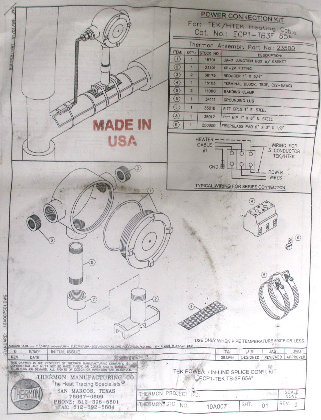 THERMON, 23500, ECPI-7B3F-65A, INLINE SPLICE POWER CONNECTION KIT, SURPLUS