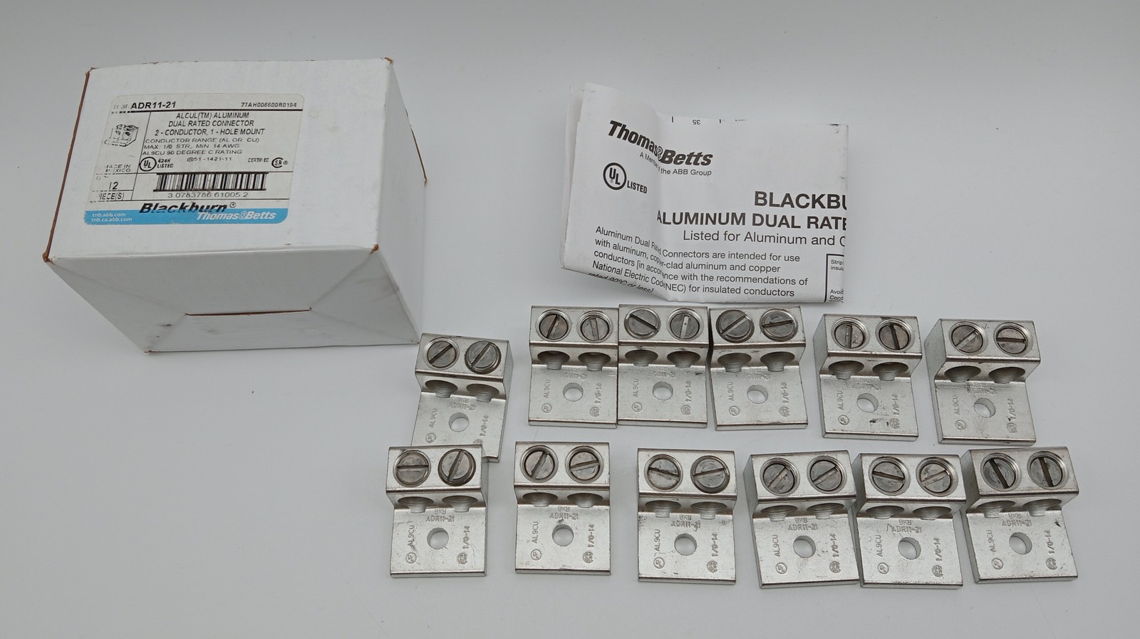 Blackburn Adr11-21 Aluminum Dual Rated Connector Lug 2 Conductor 1 Hole Mount