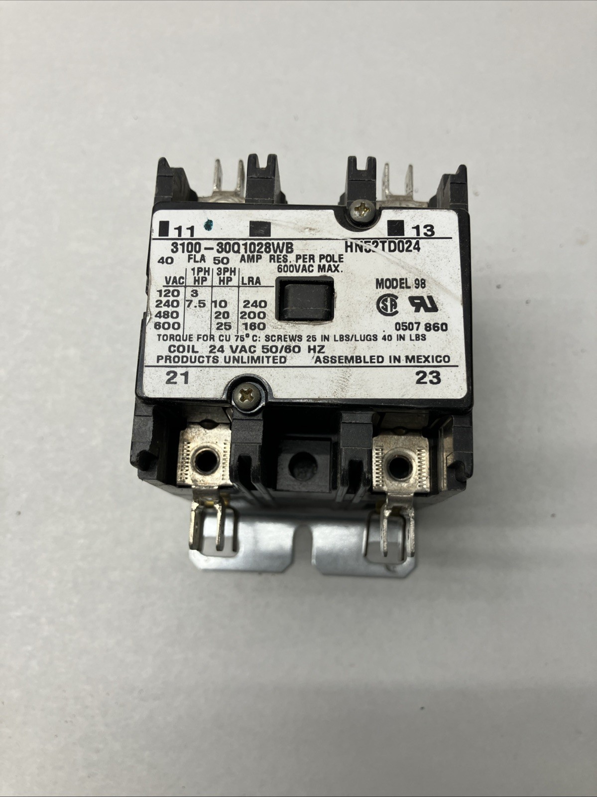 Tyco Electronics 3100-30Q1028WB HN52TD024 Model 98 Contactor Coil 24 VAC 50/60Hz