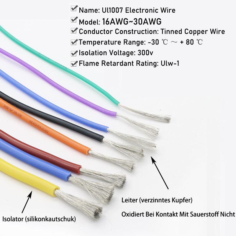 Flexible Silicone Cable Wire 2AWG~30AWG High Temp 0.08mm Tinned Copper Wire UL