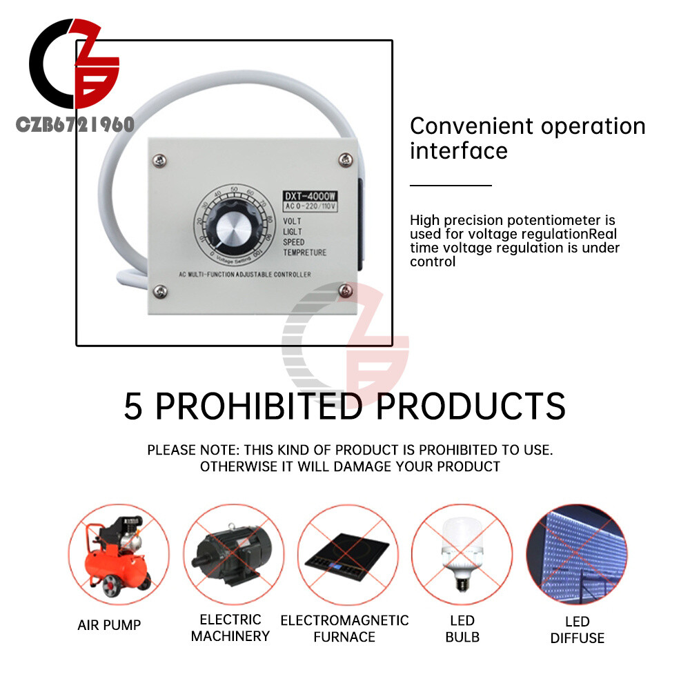 110V 4000W Adjustable Voltage Regulator Dimming SCR Temperature Speed Controller