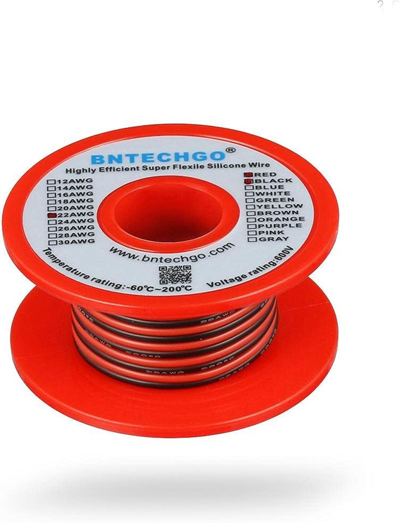 22 Gauge Flexible 2 Conductor Parallel Silicone Wire Spool Red Black High Resist