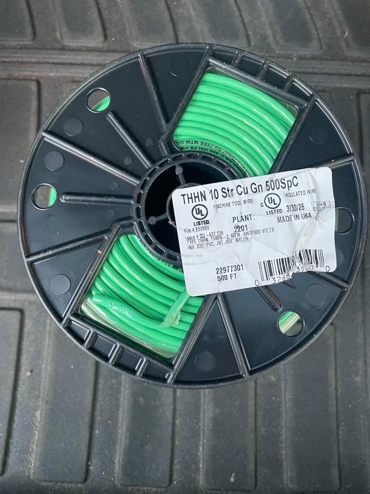 #10 AWG Copper Stranded Wire – 500′ FT Roll THHN/THWN 600 Volt – Green – New!