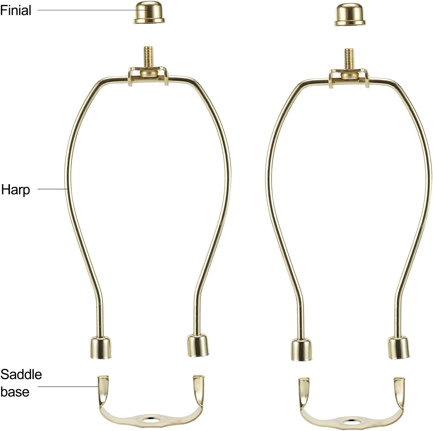 Polished Brass 6 Inch Lamp Harp Kit, 3/8 Inch Saddle Base Holes, Light Duty