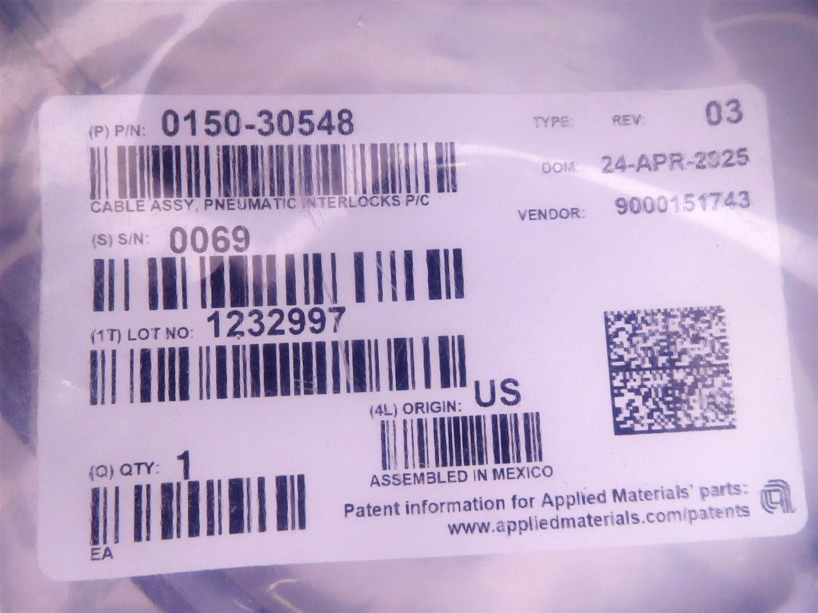 APPLIED MATERIALS AMAT Pneumatic Interlocks P/C 0150-30548 Cable Assembly (S9-1)