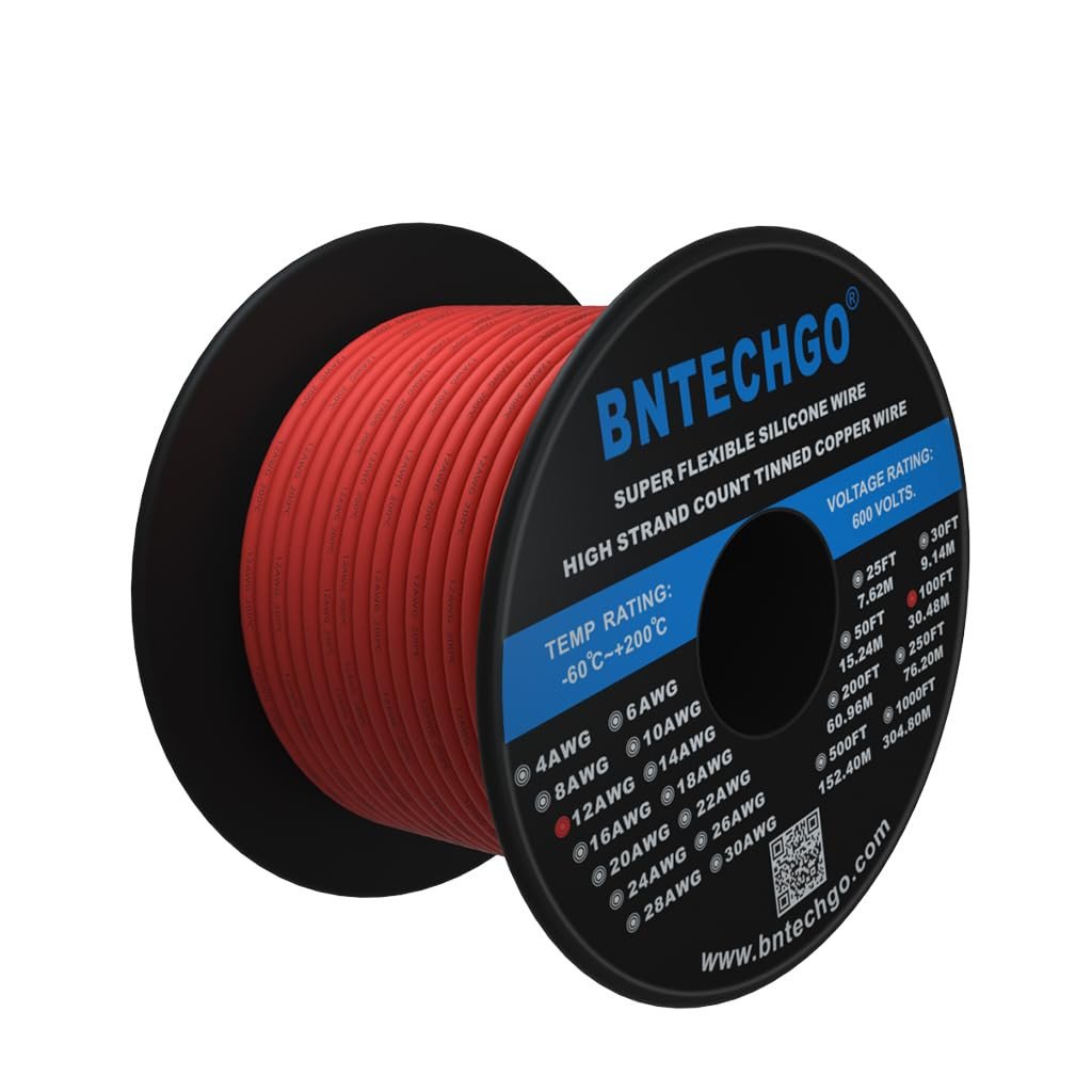 12 Gauge Silicone Wire Spool 100 Ft Red Flexible 12 AWG Stranded Tinned Copper W