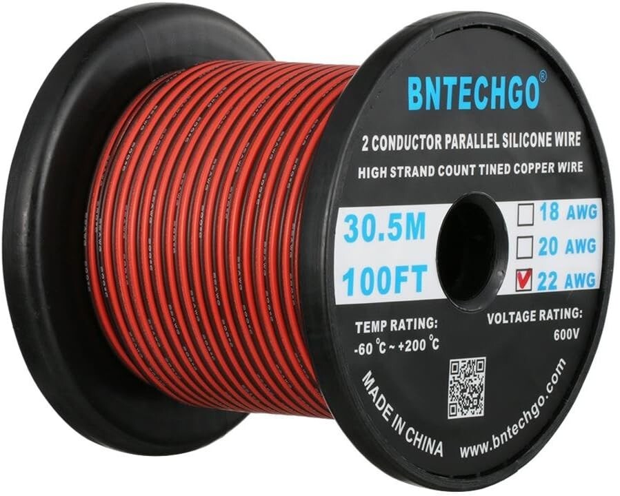 22 Gauge Flexible 2 Conductor Parallel Silicone Wire Spool Red Black High Res…