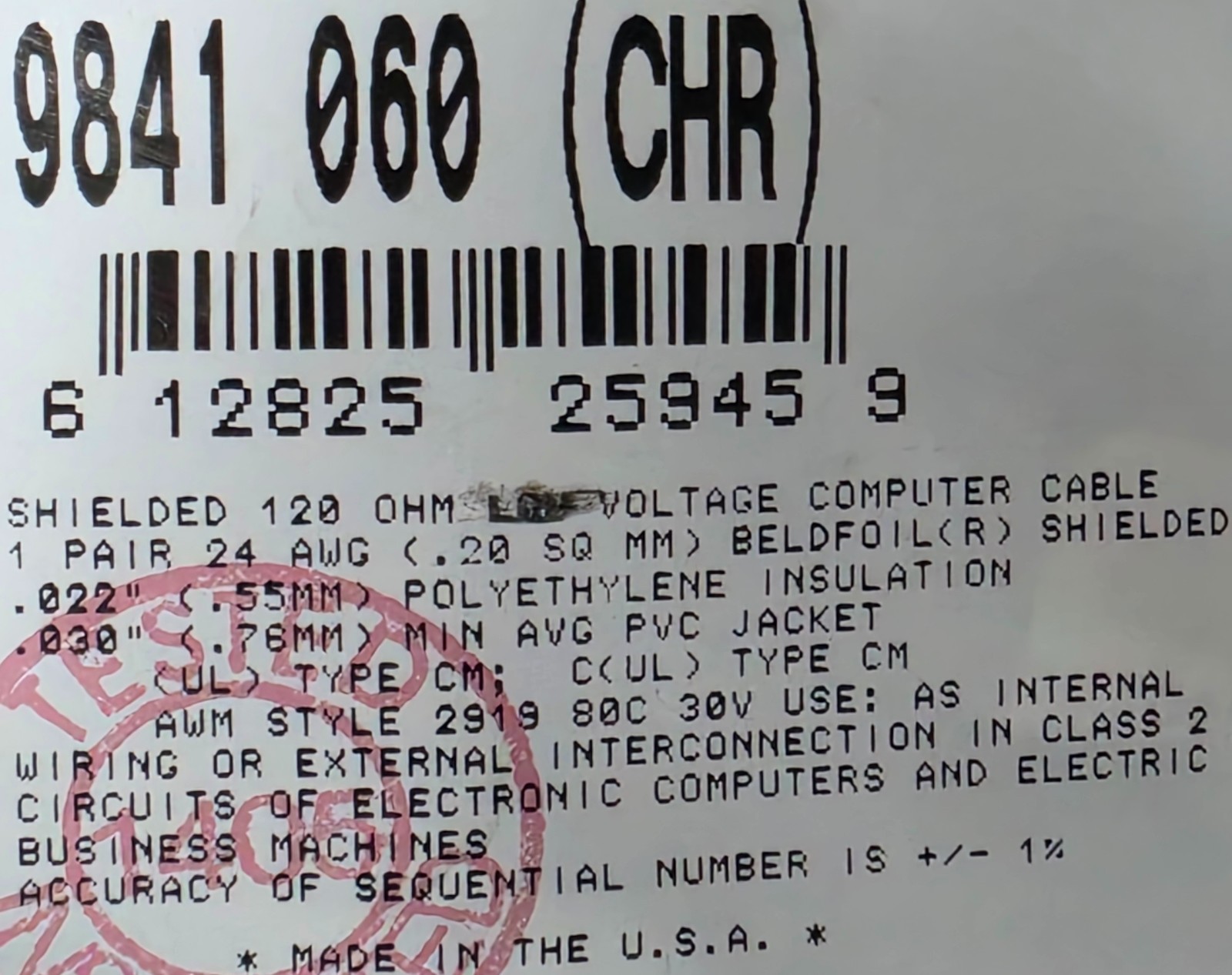 Belden 9841 24/1P RS485 120 Ohm Low Cap Multi-Shielded Computer Cable Gray /10ft