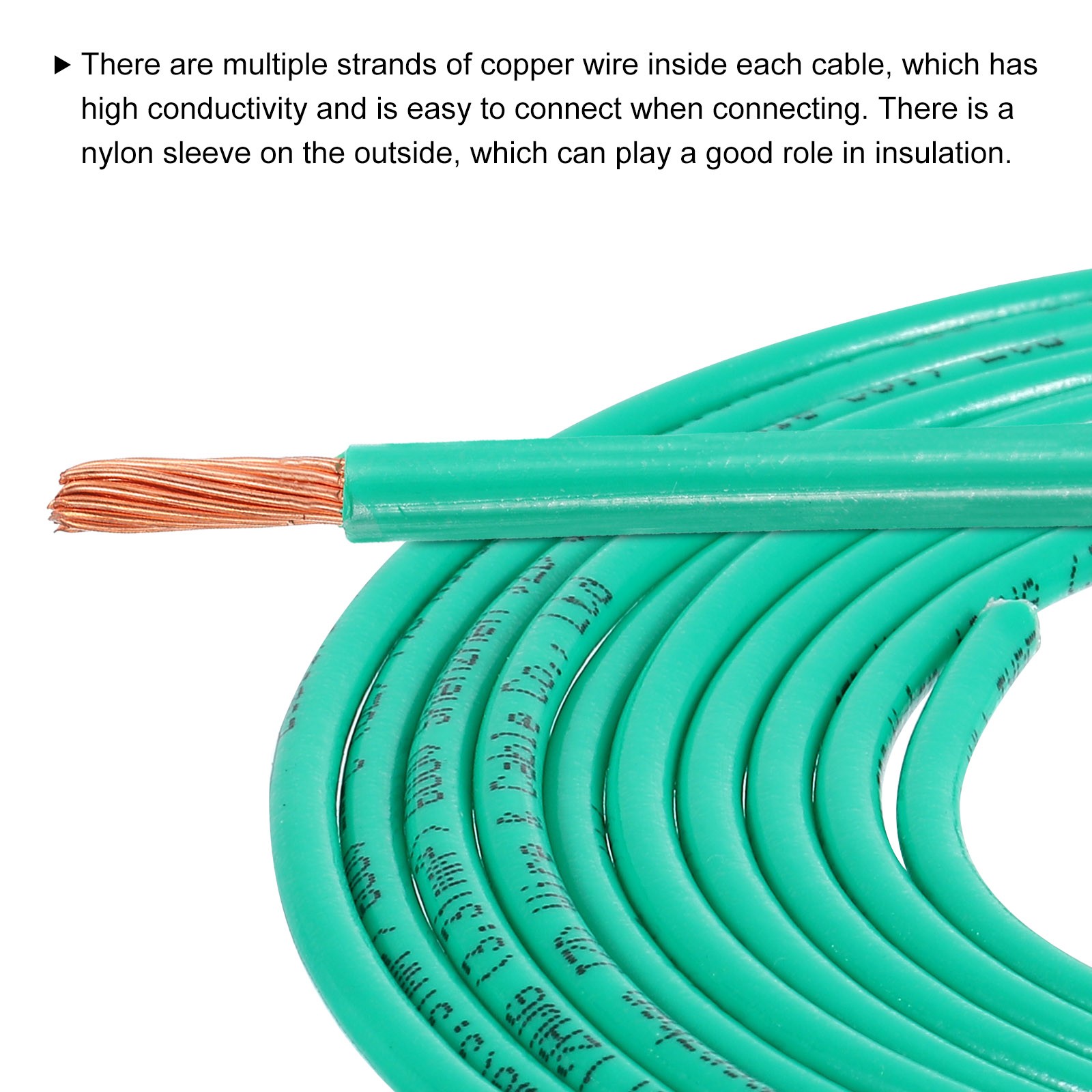 24.6 Feet 14 AWG Gauge THHN Stranded Green Copper Building Wire 600V