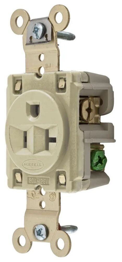 Hubbell HBL5361I, 125 VAC, 20 A, 5-20R, Ivory, Straight Blade Receptacle, 1 pc