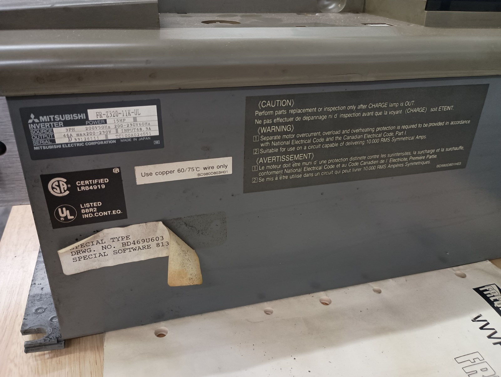 Mitsubishi FREQROL-Z300 FR-Z320-11K-UL 10HP Inverter CORE AS-IS