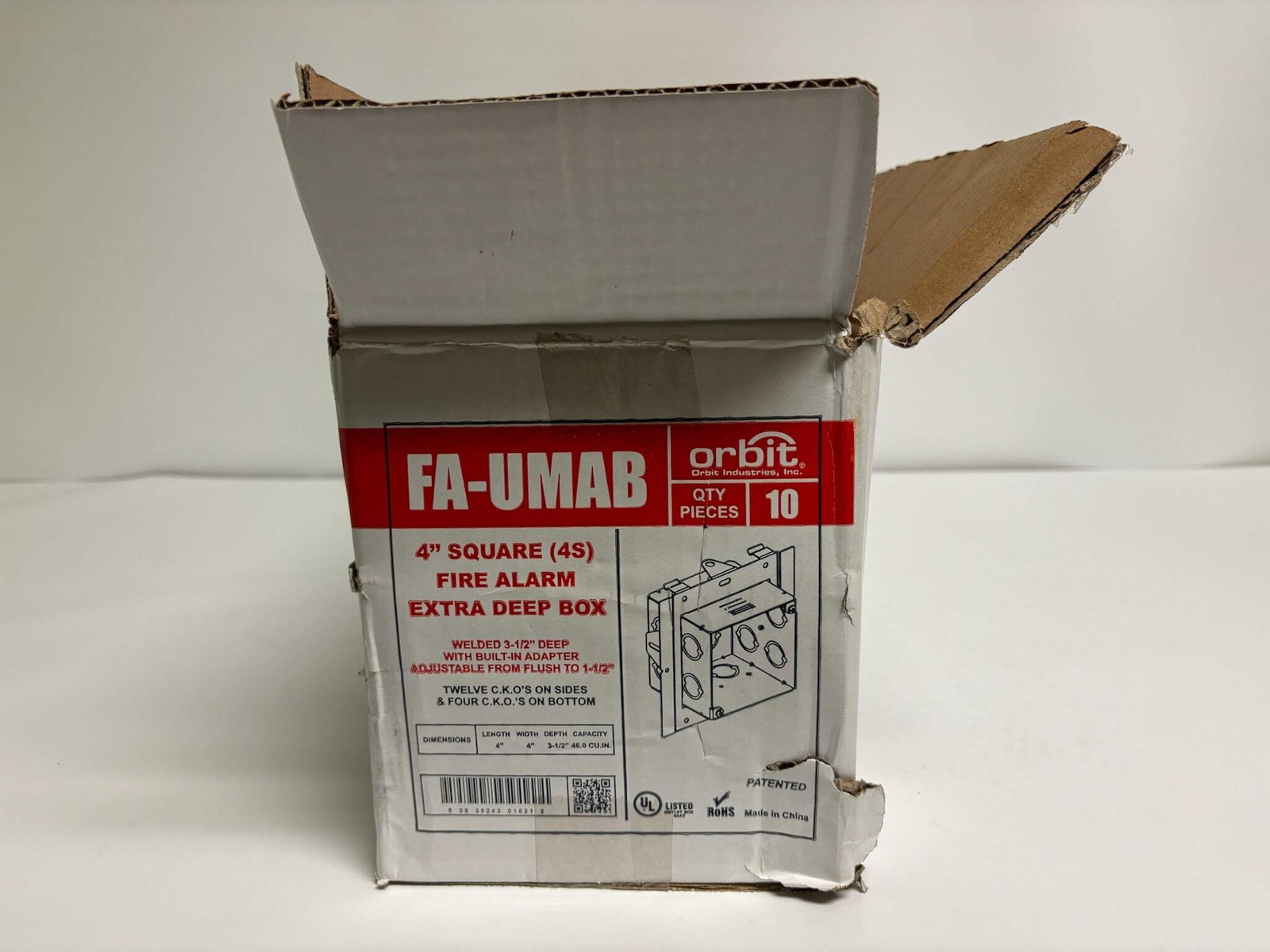 New Open 10 PK Orbit FA-UMAB Fire Alarm 4″ Square 3-1/2″ Adjustable Deep Box
