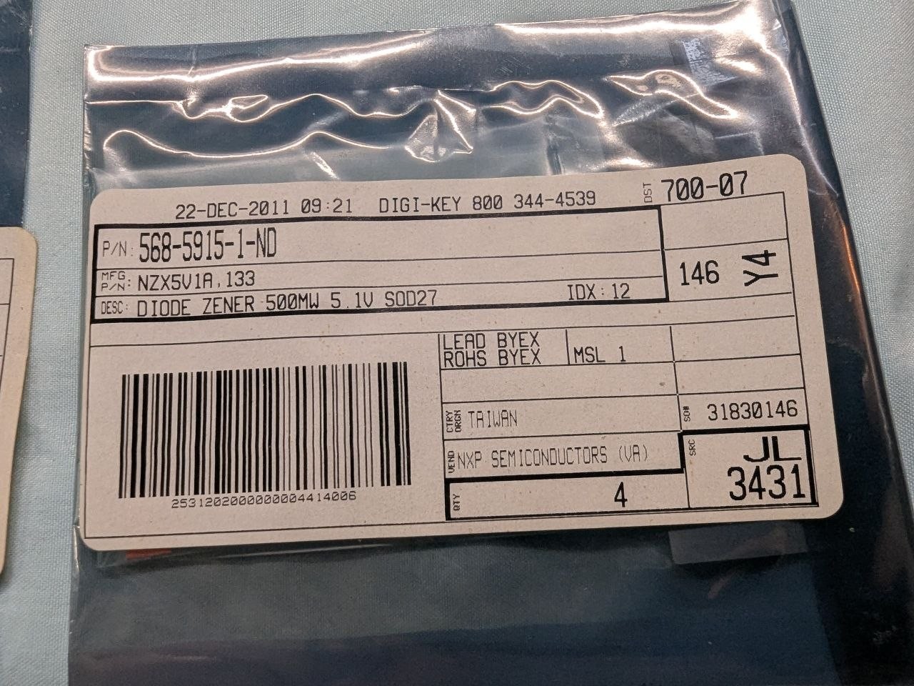 Lot of 4 Digi-Key Semiconductor Bags LM7915 LM7818 LM7918 NZX5V1A RE