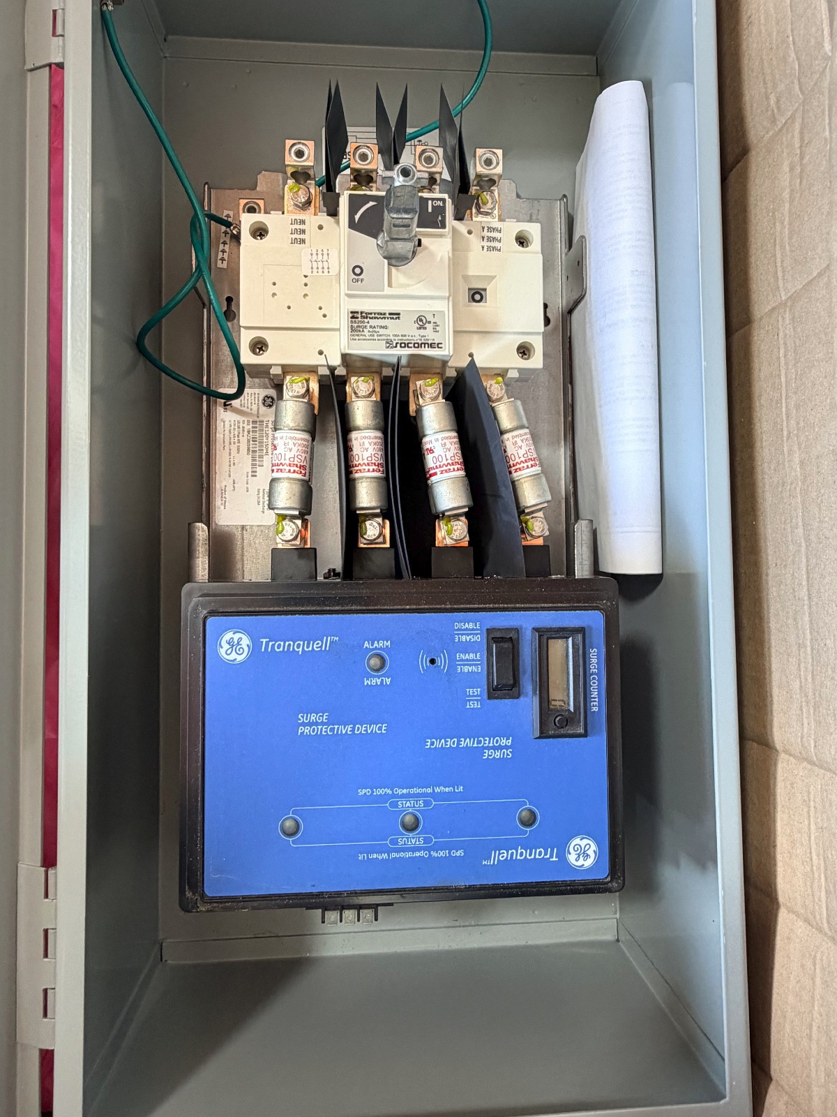 GE TRANQUELL SURGE PROTECTIVE DEVICE THE120Y150WMN1 TYPE 2 SPD 60A RATED.