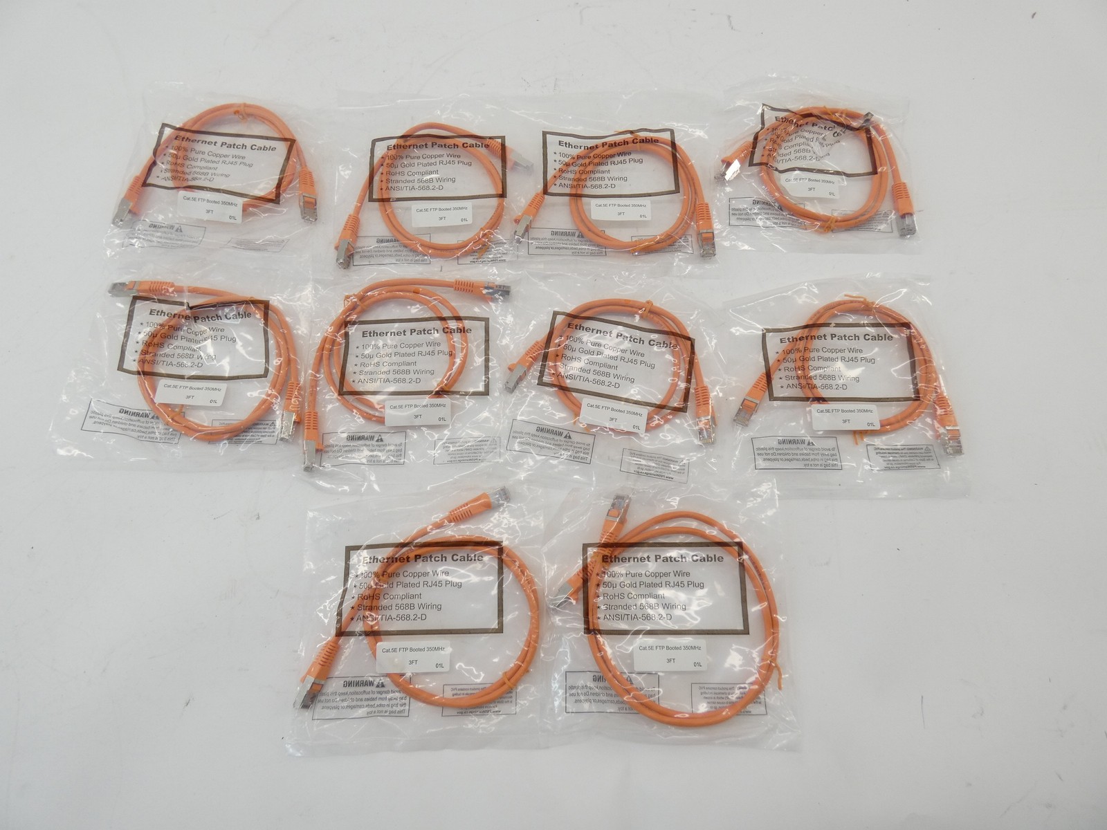 *Lot of 10* 3FT Ethernet Patch Cable Orange – NEW Surplus!