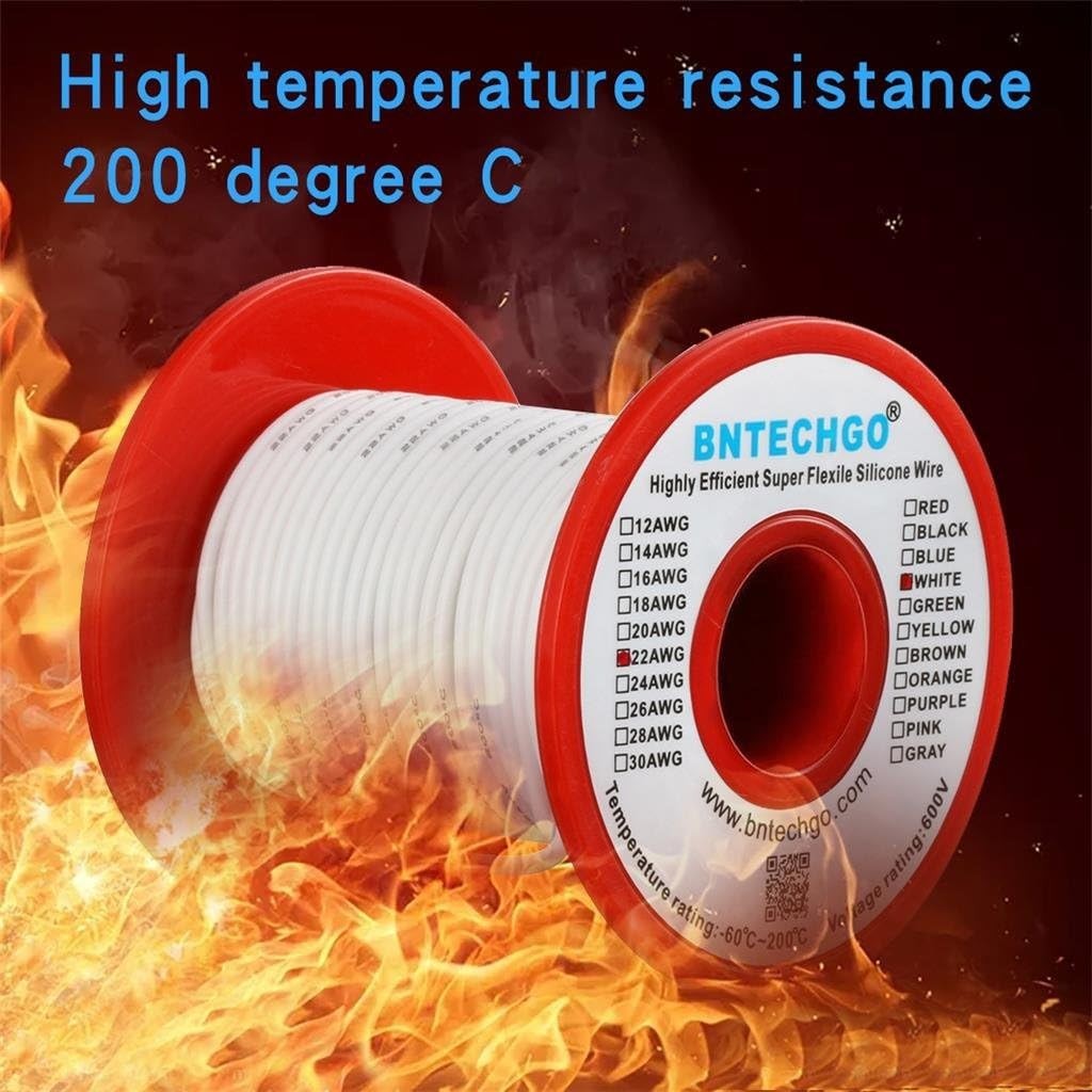 22 Gauge Silicone Wire Spool 100 ft White Flexible 22 AWG Stranded Tinned Cop…