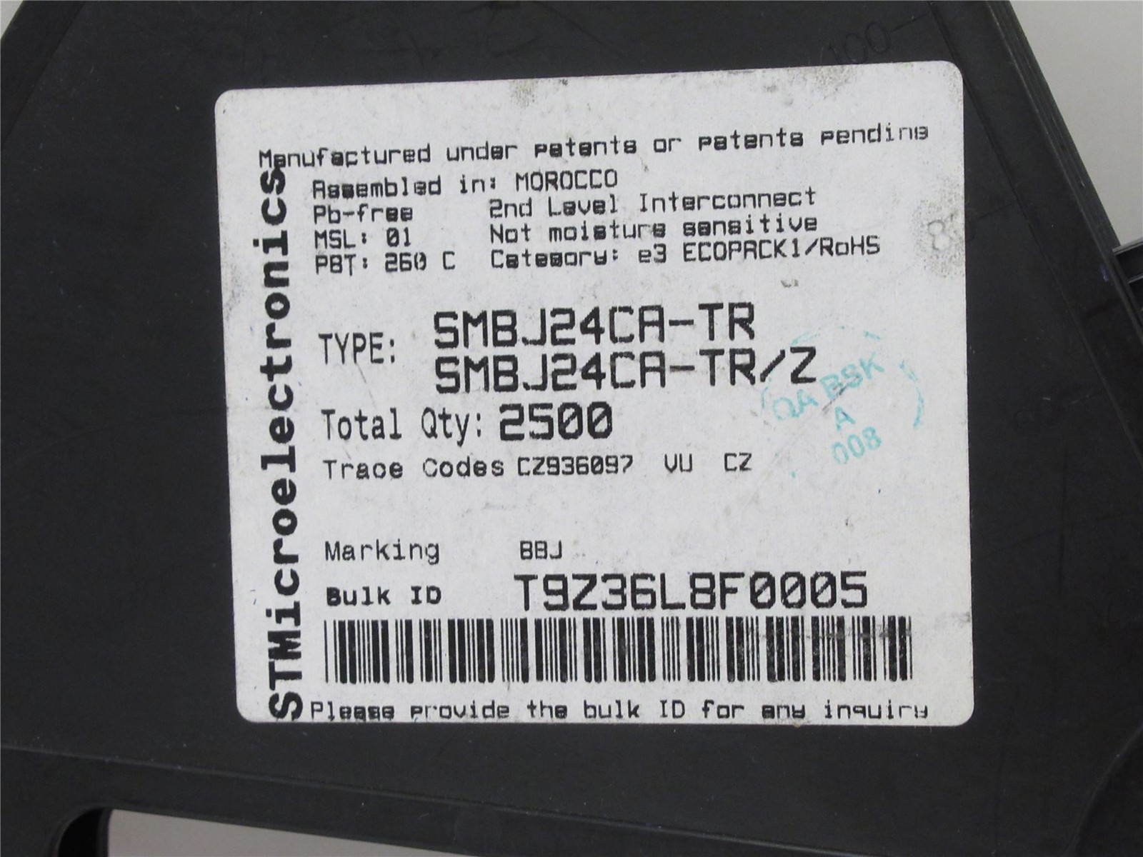 228961 New-No Box; STMicroelectronics SMBJ24CA-TR Lot-500 TVS Diode; 16A