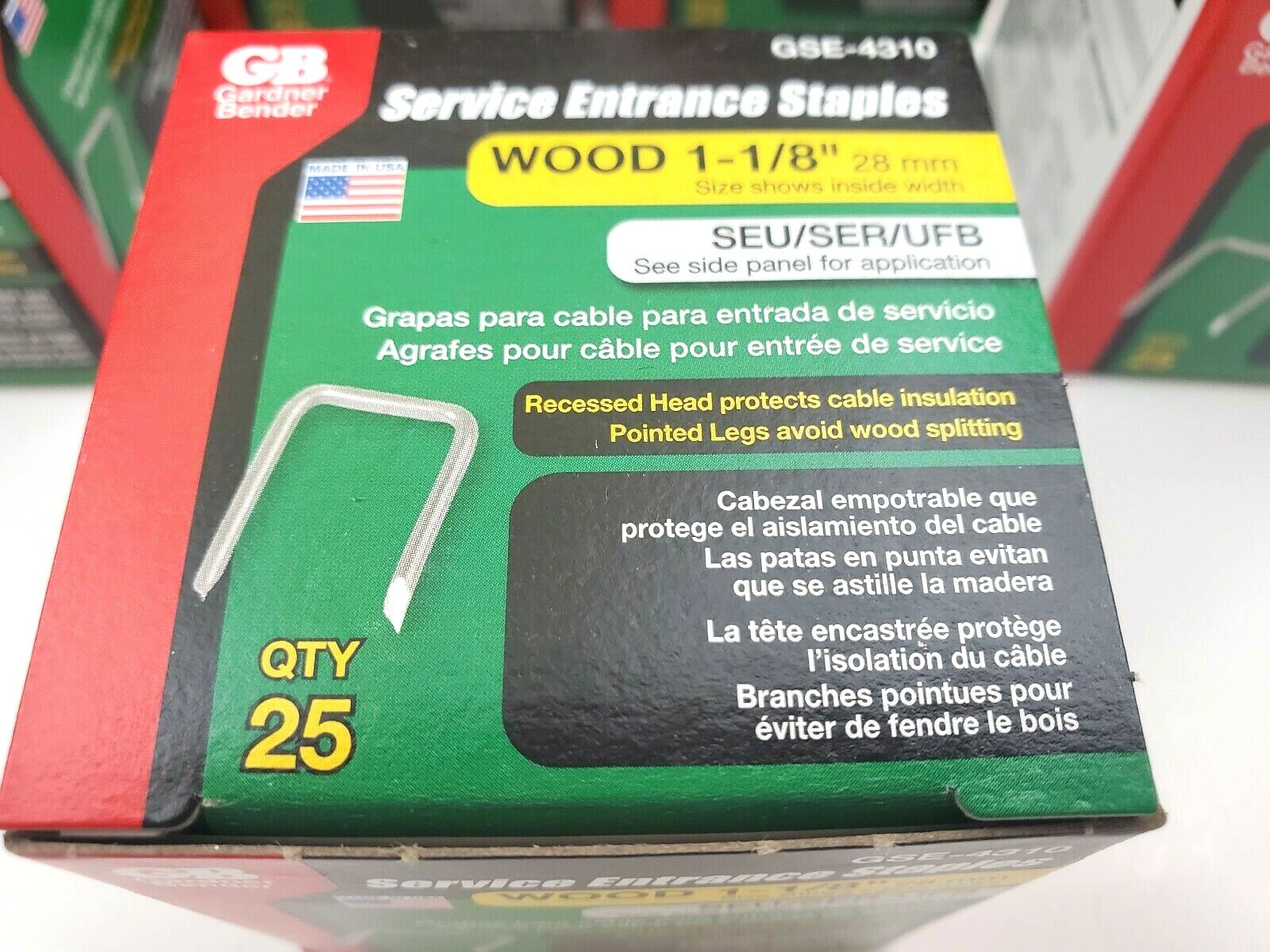 Lot of 9 Boxes of 25 Gardner Bender Service Entrance Staples GSE-4310 1-1/8″