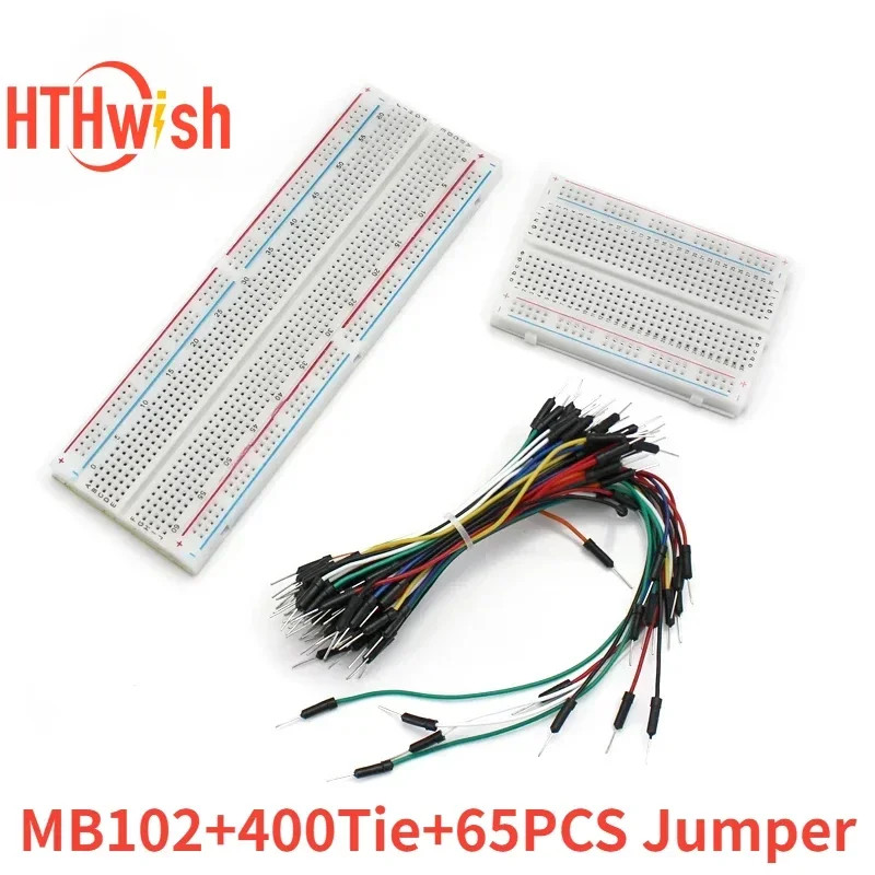 400+830 Point MB102 Breadboard Kit with 65PCS Jumper Wires Solderless PCB DIY