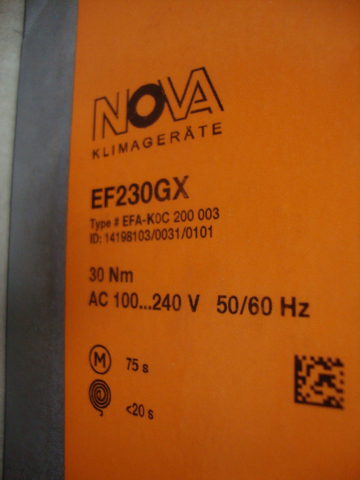 NOVA air conditioning units rotary actuator (EF230GX) type: (EFA-K0C200003) 30Nm, 100…240VAC