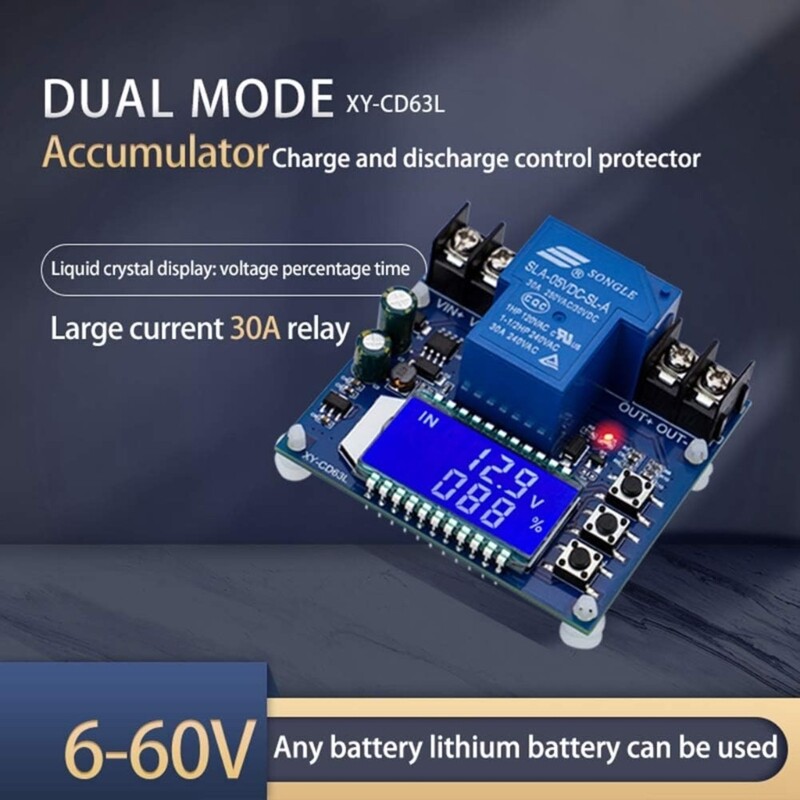 DC6-60V 30A- Storage Battery Charging Control Module Protections Board LCD-